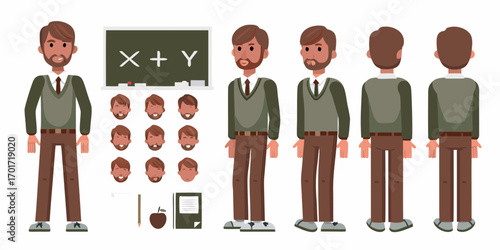Male teacher character kit with multiple poses and expressions for educational design