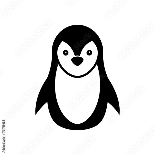 Simple black and white penguin illustration on transparent background silhouette