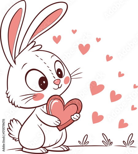 Adorable bunny holding a bright glowing heart for valentine s day