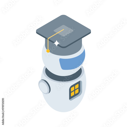 Premium isometric style icon of learning robot machine