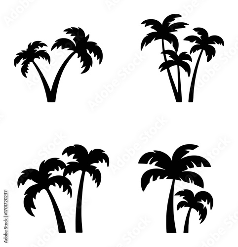Black Silhouette Palm Trees on White Background