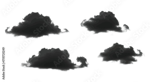 Four piles of dark coffee beans close up isolated on vector