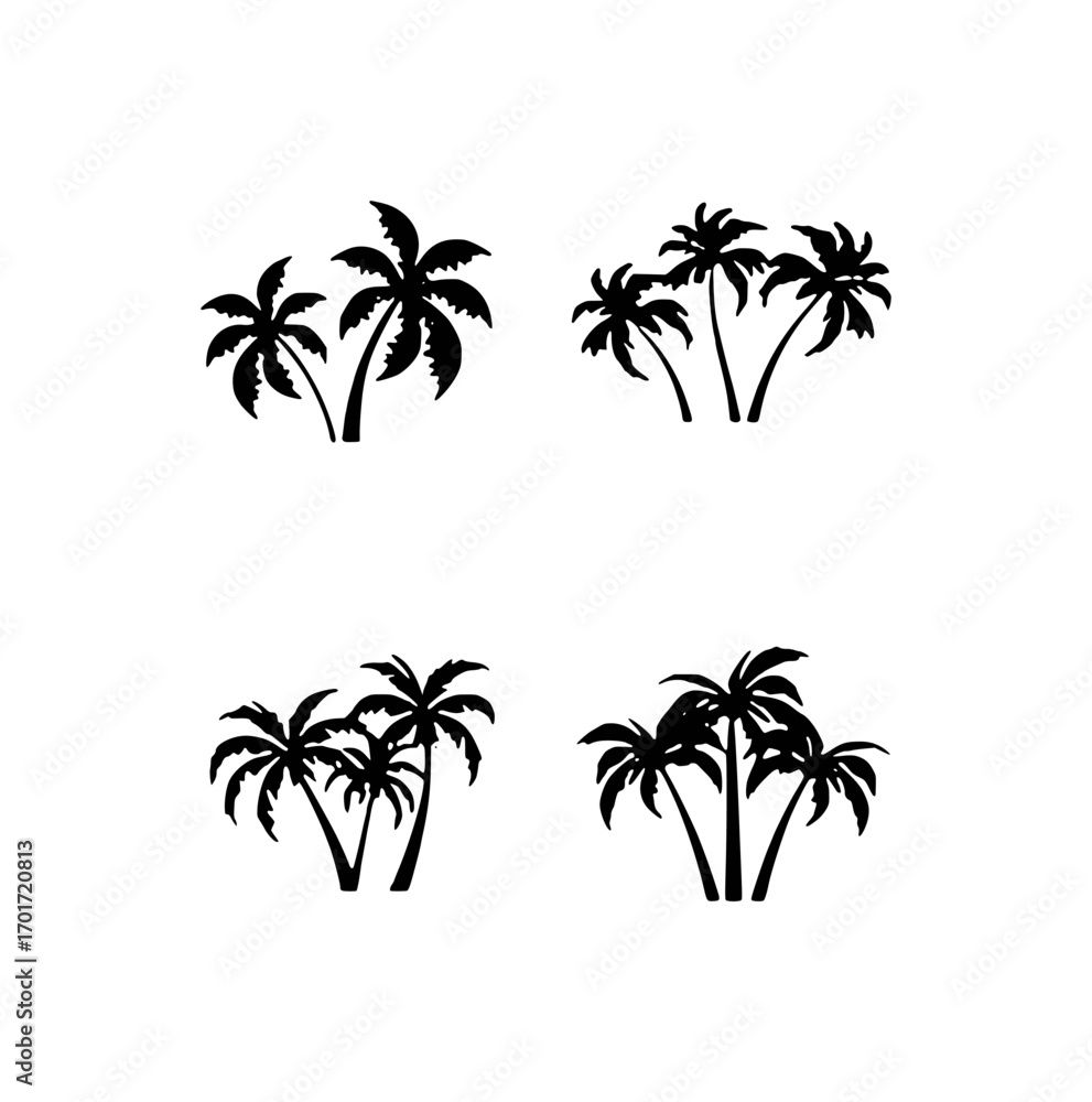 Fototapeta premium Silhouette Collection of Tropical Palm Trees on White Background