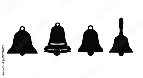 Set of four classic silhouette bells various shapes festive holiday celebration symbols vector