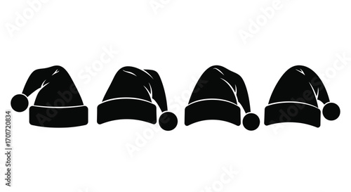 Four black santa hats festive holiday christmas seasonal celebration accessory collection vector