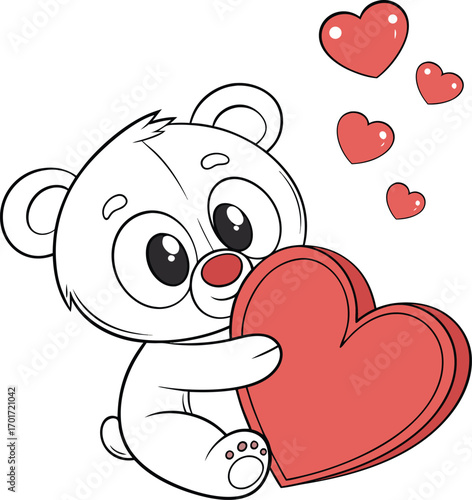 Adorable teddy bear with a large red heart for valentine s day celebration