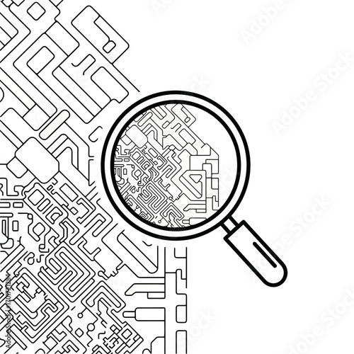 Magnifying glass over circuit board pattern