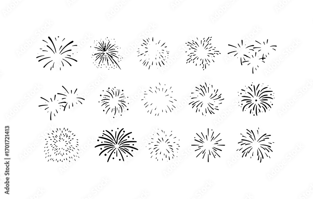 Obraz premium Collection of Hand-Drawn Black and White Firework Illustrations