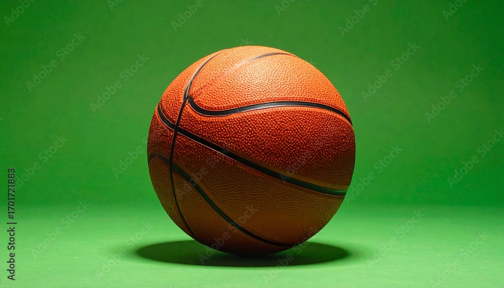 Obraz premium Classic orange basketball isolated on a vibrant green background.