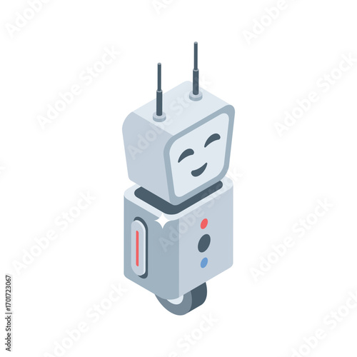 Well designed isometric style icon of wheel-based bot unit