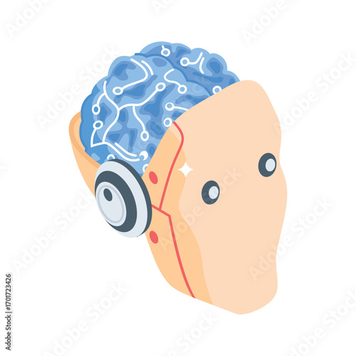 Handy isometric style icon of hybrid cyborg interface