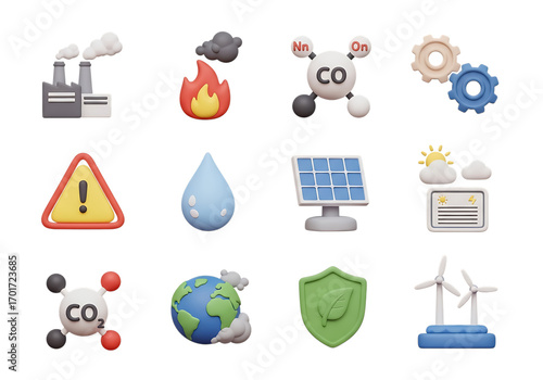 3d icon of set of 3d icons representing environmental issues and solutions isolated on transparent background