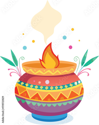 Vibrant dhunuchi incense pot vector illustration for festive celebrations
