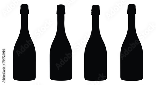 Four silhouette champagne bottles standing in a row ready for celebration vector
