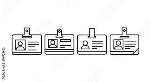 Hand drawn id cards and lanyards set for business access security identification and recognition vector