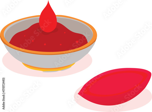 Vector illustration of sindoor plate with red powder for traditional indian ceremonies and culture