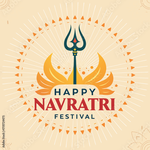 Celebrate Navratri Festival with divine trident and vibrant floral motifs for auspicious occasions