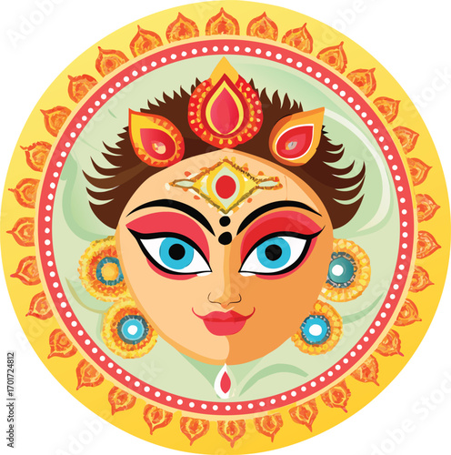Vibrant vector illustration of goddess durga face divine warrior goddess traditional art scalable