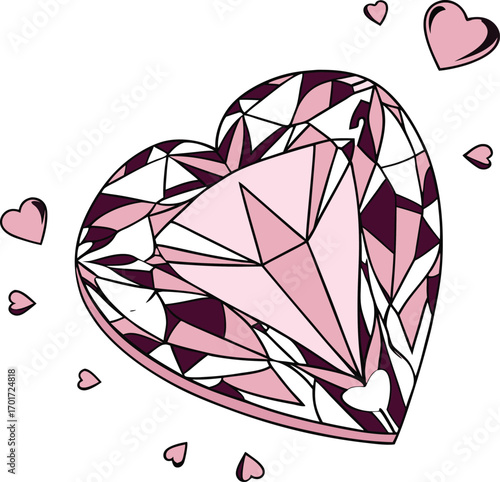 Shimmering heart shaped crystal gemstone with sparkling highlights