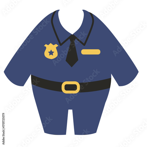 Blue police uniform with badge and tie, official law enforcement outfit illustration ideal for authority themes.

