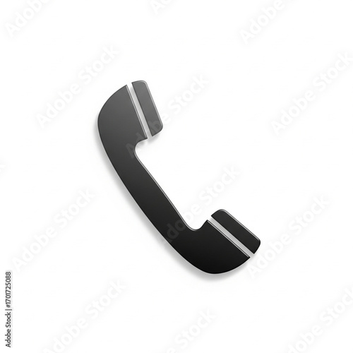 Classic black telephone handset icon representing communication and customer support. A simple phone symbol for a call center, isolated on a white background