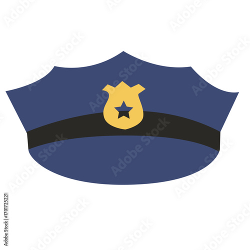 Blue police hat with gold badge, official law enforcement headwear illustration ideal for authority themes.

