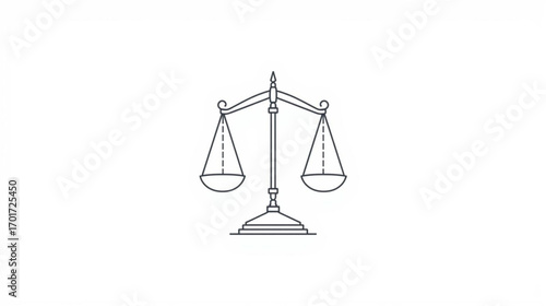 Simple black line art illustration of a balance scale, a classic symbol of justice, law, equality, and fairness isolated on a white background