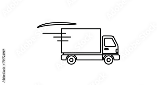 Line art icon of a delivery truck in motion representing fast shipping and logistics vector