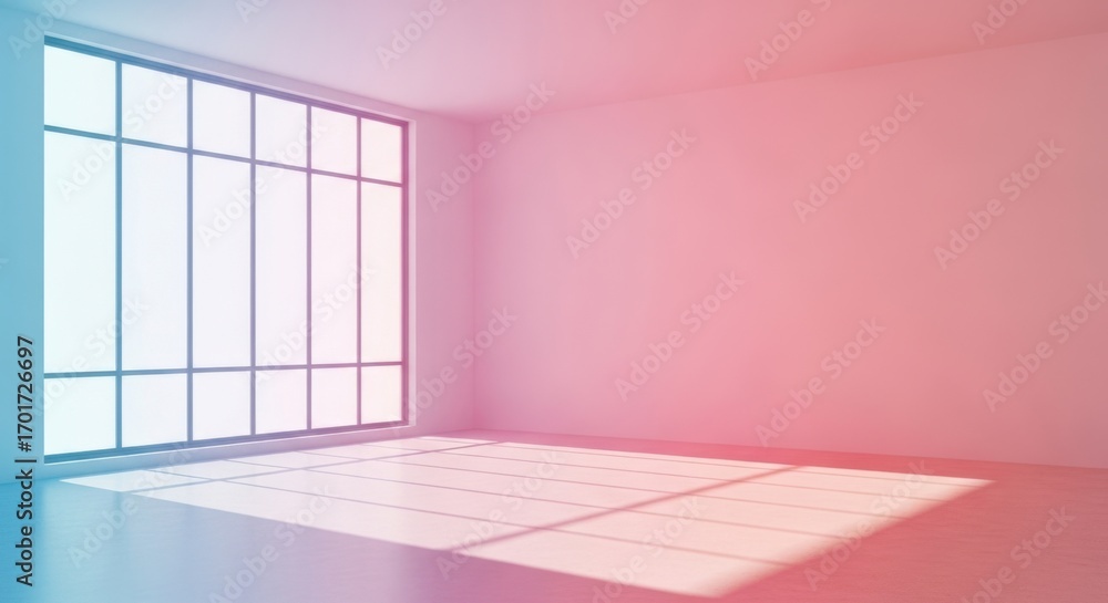 Obraz premium Modern Empty Room With Large Window And Sunlight Reflections