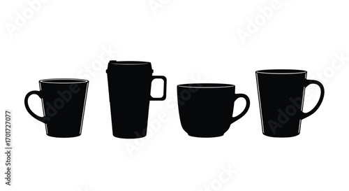 Four black ceramic mugs isolated on a for beverage and drink concepts vector