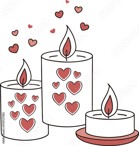 Romantic candle set with glowing hearts for amorous occasions