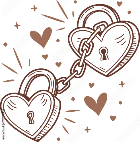Two golden hearts connected by a delicate chain symbol of love and unity