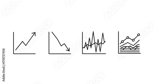 Diverse hand drawn line graphs showing up down and volatile trends business analytics vector