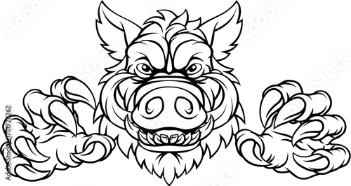 Wallpaper Mural A wild boar, hog razorback warthog pig mean tough cartoon sports mascot Torontodigital.ca