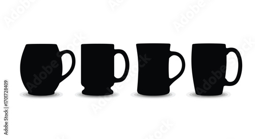 Four distinct silhouette coffee mugs isolated on a for beverage design vector