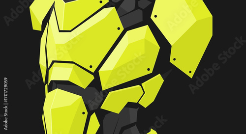 Conceptual Design of a High-Tech Exoskeleton Armor, Featuring Geometric Yellow and Grey Plating, Representing Future Protective Gear and Robotic Aesthetic Innovations