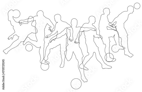 Silhouette soccer football player set. Active sports people healthy players fitness silhouettes concept.