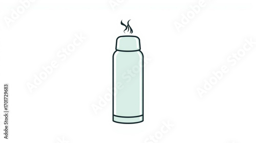 A simple vector illustration of a thermos flask with steam rising, symbolizing a hot beverage, travel comfort, and a sustainable, reusable lifestyle