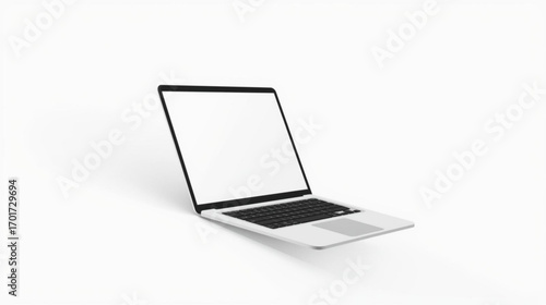 Sleek modern laptop with a blank white screen, isolated on a white background. A 3D rendered portable computer for mockup and presentation design