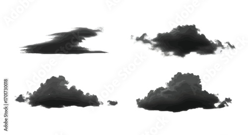 Four dark cumulus clouds isolated on nature elements vector