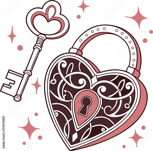 Sparkling heart shaped lock graphic design with romantic appeal