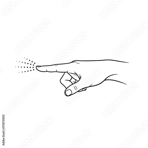 Hand finger pointing at scattered dots