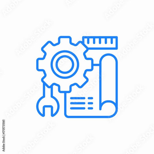 tools with blueprints gear icon sign vector