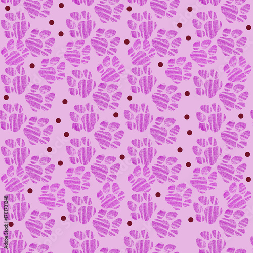 Colorful Bright Hand Drawn Animal Paws Seamless Pattern