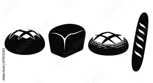 Assortment of freshly baked bread loaves and baguette isolated on white surface vector