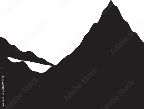 Black silhouette of mountain range and valley white