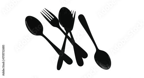 Set of black spoons and forks arranged creatively for culinary or design themes vector
