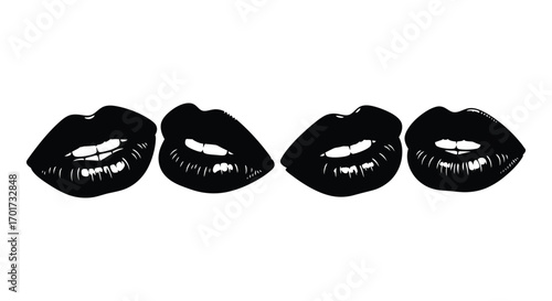 Four glossy black lips in a row expressing sensuality and beauty vector