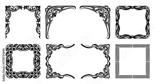 Elegant art nouveau frames and borders decorative elements for design projects vector