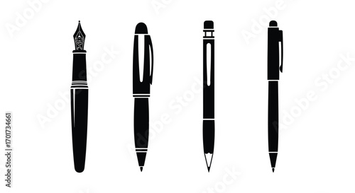 Four classic writing instruments displayed side by side for artistic representation vector